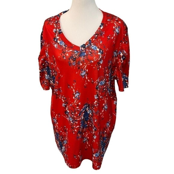 Women's Summer Tunic Top V-Neck Short Sleeve Casual Loose Fit Comfy #1099 - Picture 3 of 7